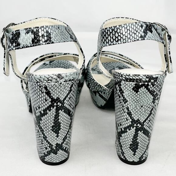 Anne Klein Aklakoda Blue Reptile X Band Ankle Strap Block Heel Platform 6.5 NWOB - Picture 5 of 12